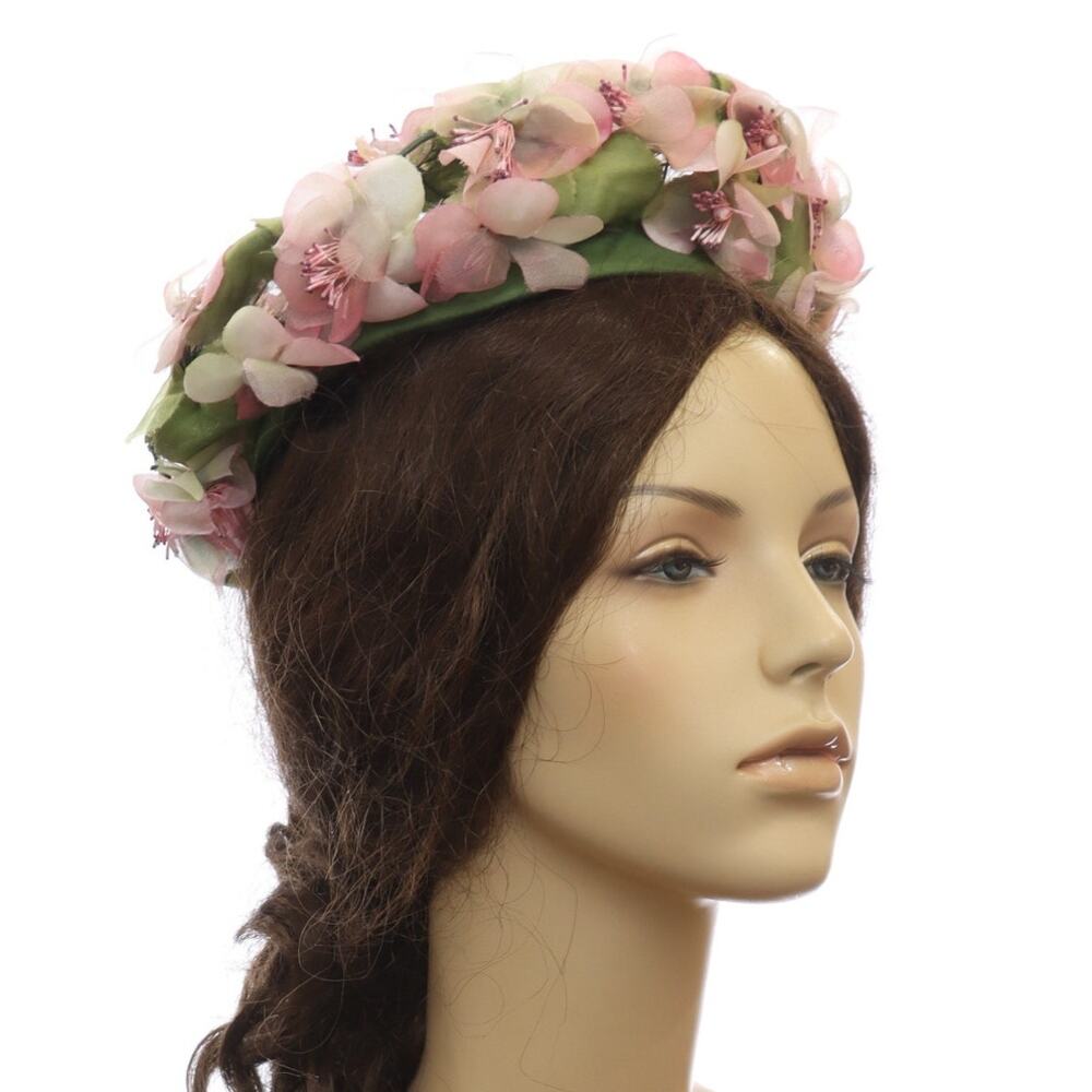 Vintage 50s Patrice Floral Ring Hat Pink Silk Flowers Fascinator